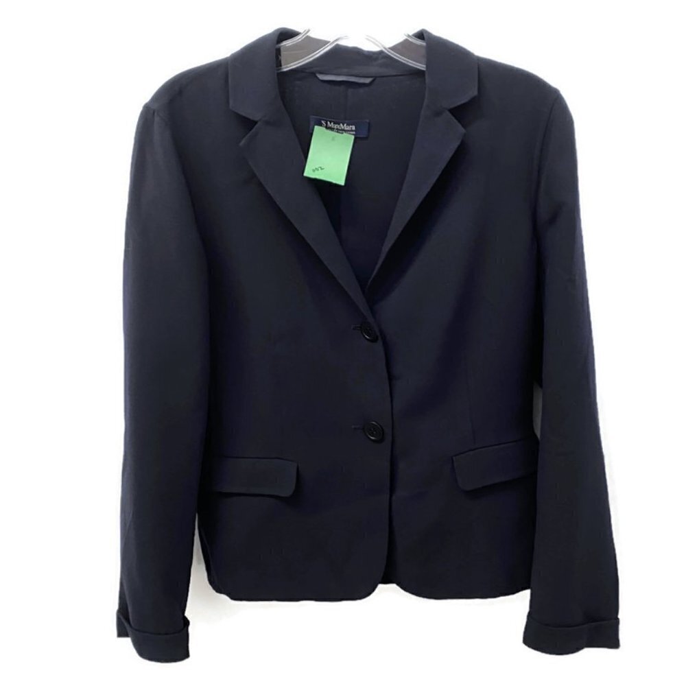 ‘S MaxMara Navy Wool-Blend Unlined Blazer
